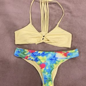 Yellow tie dye reversible cheeky bikini